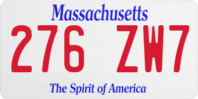 MA license plate 276ZW7