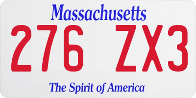 MA license plate 276ZX3