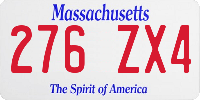 MA license plate 276ZX4
