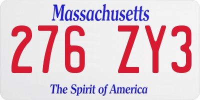 MA license plate 276ZY3