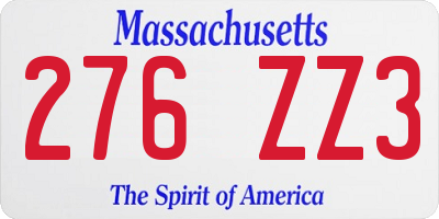 MA license plate 276ZZ3
