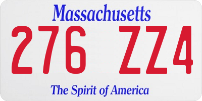 MA license plate 276ZZ4