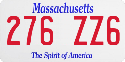 MA license plate 276ZZ6