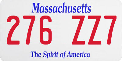 MA license plate 276ZZ7