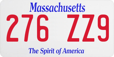 MA license plate 276ZZ9