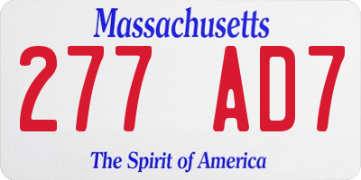 MA license plate 277AD7