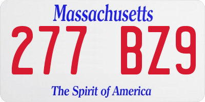 MA license plate 277BZ9