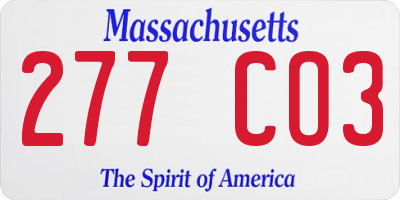 MA license plate 277CO3