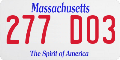 MA license plate 277DO3