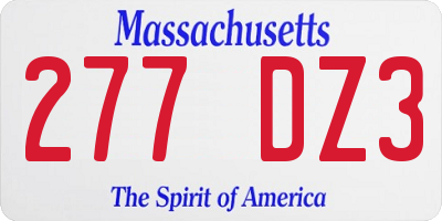MA license plate 277DZ3
