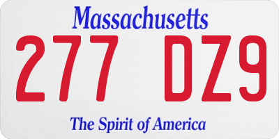 MA license plate 277DZ9