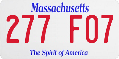 MA license plate 277FO7