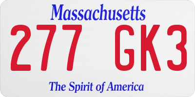 MA license plate 277GK3