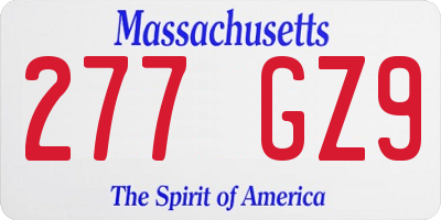 MA license plate 277GZ9