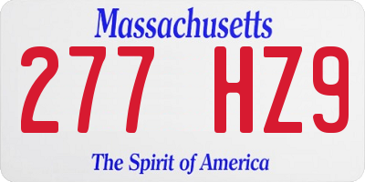 MA license plate 277HZ9