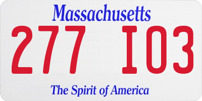 MA license plate 277IO3
