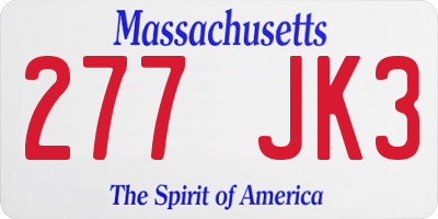 MA license plate 277JK3