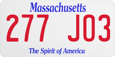 MA license plate 277JO3