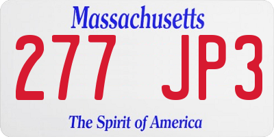 MA license plate 277JP3