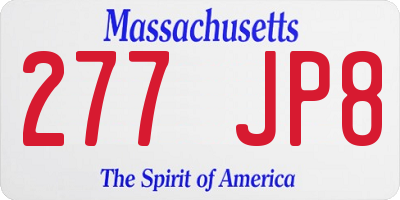 MA license plate 277JP8