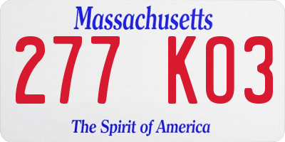 MA license plate 277KO3