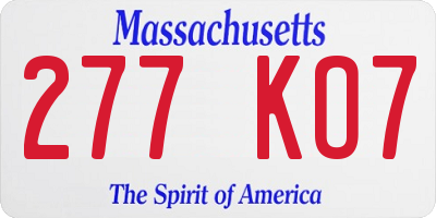 MA license plate 277KO7