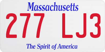 MA license plate 277LJ3