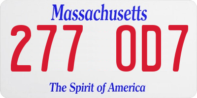 MA license plate 277OD7