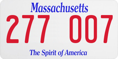MA license plate 277OO7