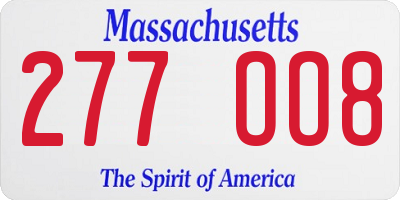 MA license plate 277OO8