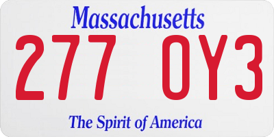 MA license plate 277OY3