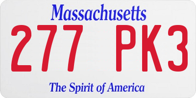 MA license plate 277PK3