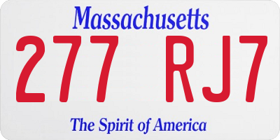 MA license plate 277RJ7