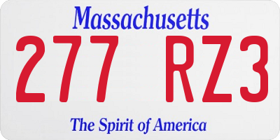MA license plate 277RZ3