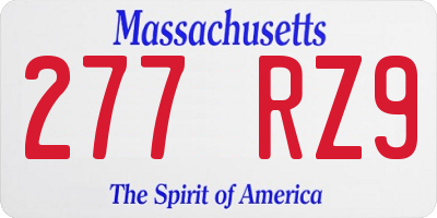 MA license plate 277RZ9