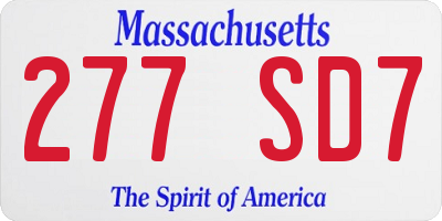 MA license plate 277SD7