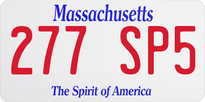 MA license plate 277SP5