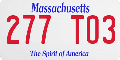 MA license plate 277TO3