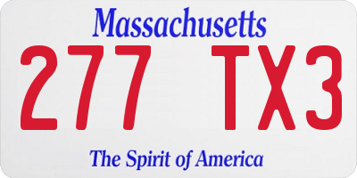 MA license plate 277TX3
