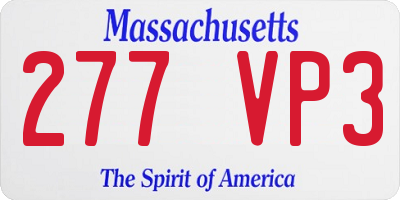 MA license plate 277VP3