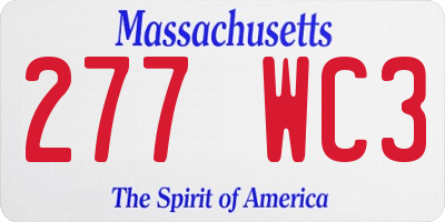 MA license plate 277WC3
