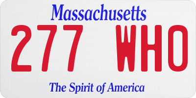 MA license plate 277WH0