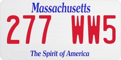MA license plate 277WW5
