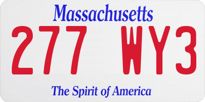 MA license plate 277WY3