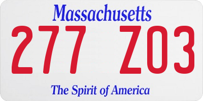 MA license plate 277ZO3