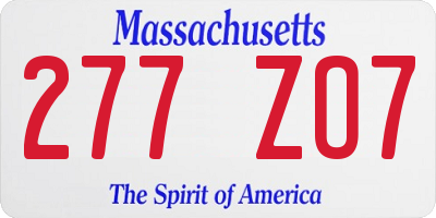 MA license plate 277ZO7