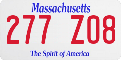 MA license plate 277ZO8