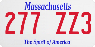 MA license plate 277ZZ3