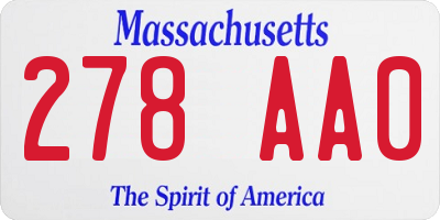MA license plate 278AA0