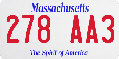 MA license plate 278AA3